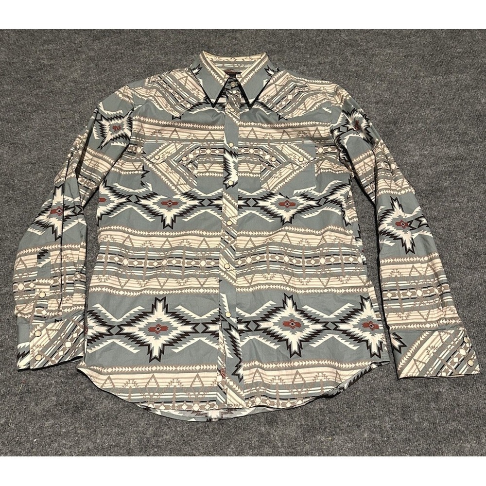 Rock & Roll Denim Men's Large Pearl Snap Southwestern Aztec Green Cowboy Shirt